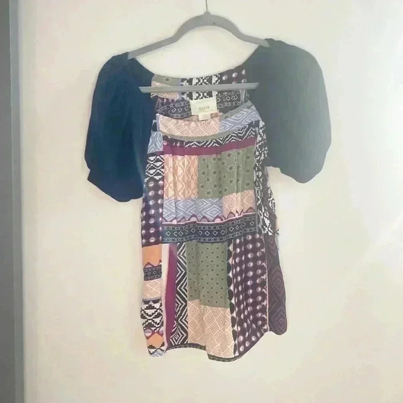 Anthropologie Maeve patchwork puff sleeve blouse extra small - Picture 1 of 5